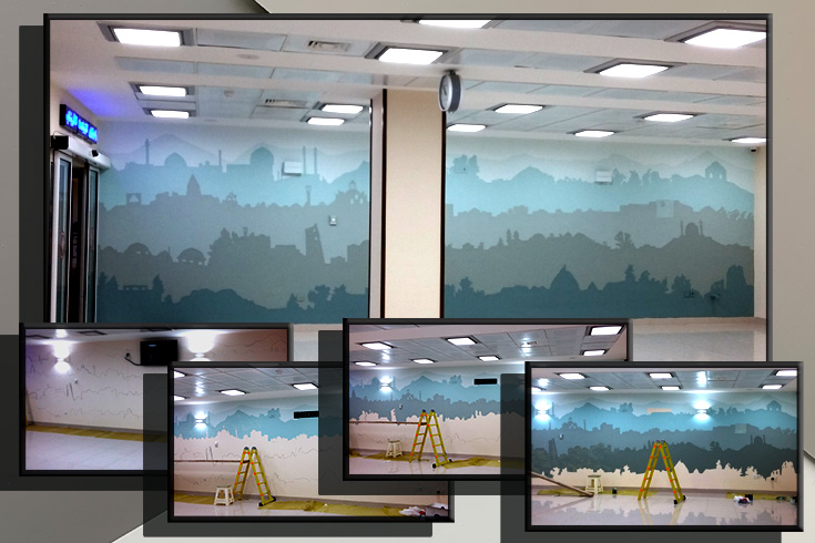 جزئیات نقاشی دیوار ورودی بیمارستان یثربی طرح ارجینال .موضوع نمای کاشان
